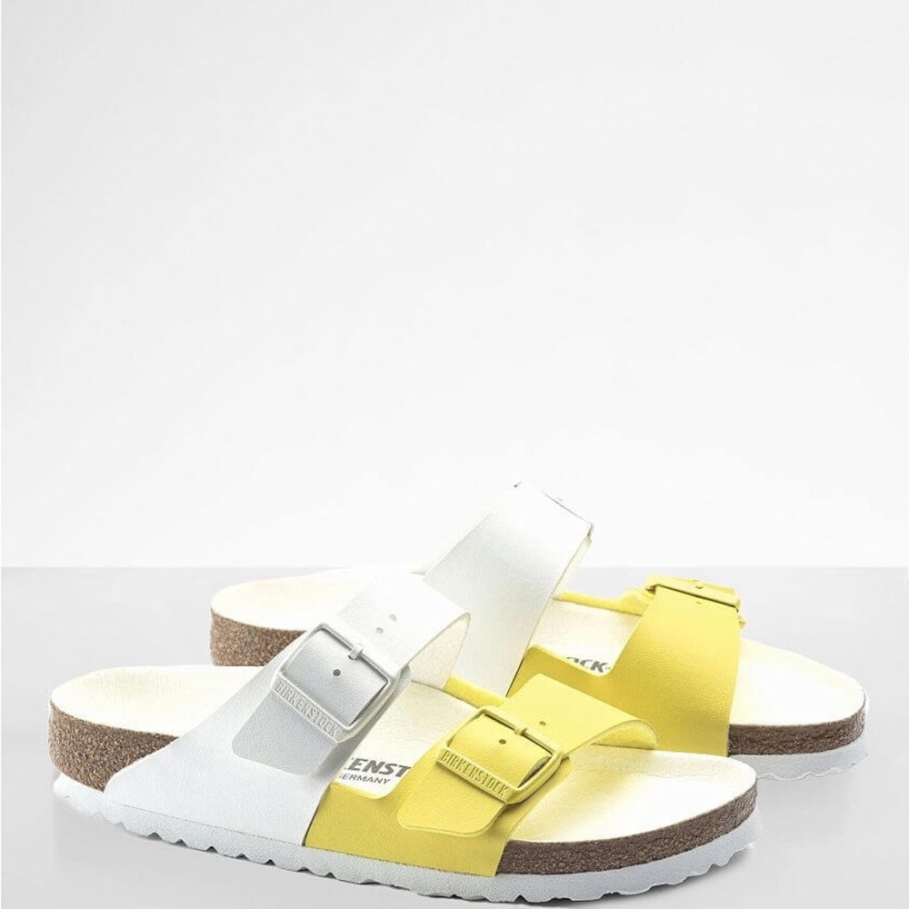 White and Yellow Birkenstocks. Worn once and are like new. Women Size EU 39/US 8